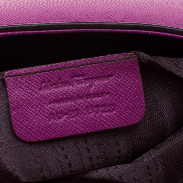 Pre Owned Salvatore Ferragamo Purple Leather Gancini Flap Bag