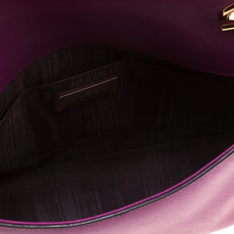 Pre Owned Salvatore Ferragamo Purple Leather Gancini Flap Bag