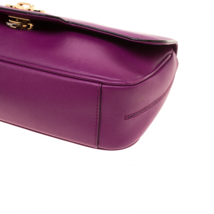 Pre Owned Salvatore Ferragamo Purple Leather Gancini Flap Bag