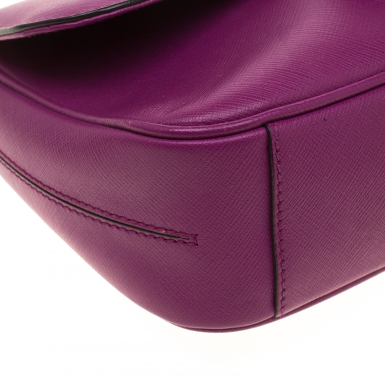 Pre Owned Salvatore Ferragamo Purple Leather Gancini Flap Bag