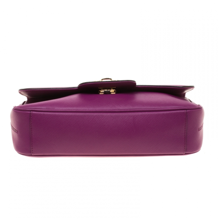 Pre Owned Salvatore Ferragamo Purple Leather Gancini Flap Bag