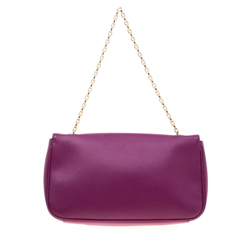 Pre Owned Salvatore Ferragamo Purple Leather Gancini Flap Bag