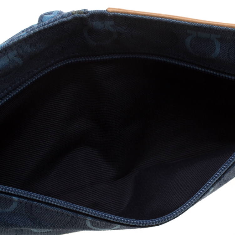 Pre Owned Salvatore Ferragamo Blue/Brown Canvas Fanny Pack Belt Bag