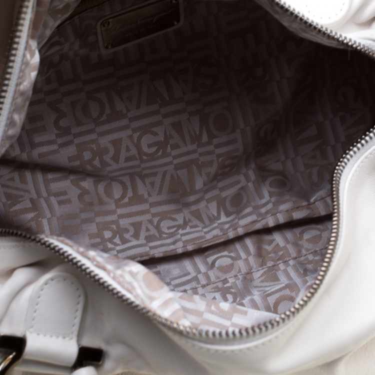 Pre Owned Salvatore Ferragamo White Woven Leather Satchel