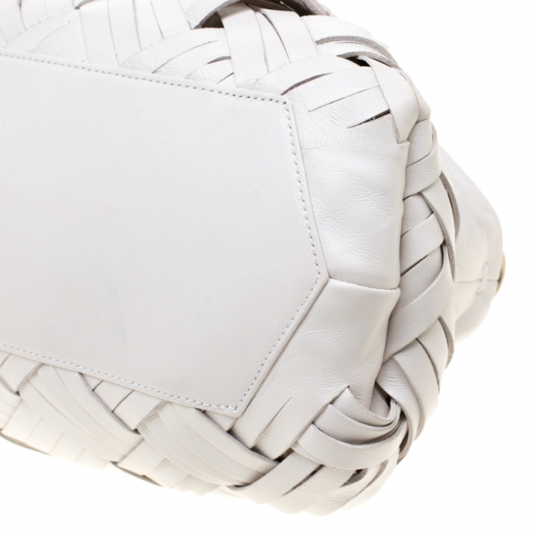 Pre Owned Salvatore Ferragamo White Woven Leather Satchel