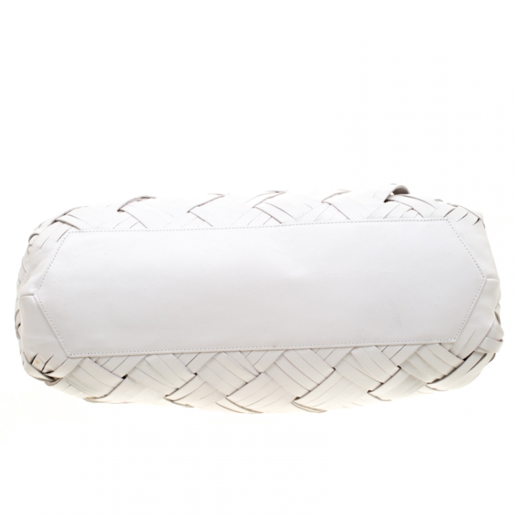 Pre Owned Salvatore Ferragamo White Woven Leather Satchel