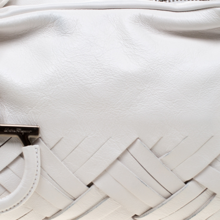 Pre Owned Salvatore Ferragamo White Woven Leather Satchel