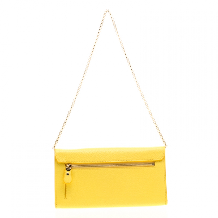 Pre Owned Salvatore Ferragamo Yellow Leather Wallet on Chain