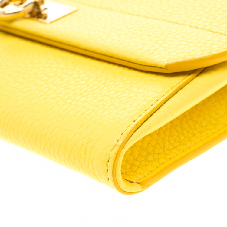 Pre Owned Salvatore Ferragamo Yellow Leather Wallet on Chain
