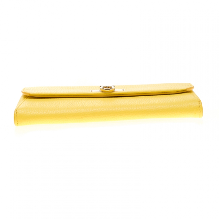 Pre Owned Salvatore Ferragamo Yellow Leather Wallet on Chain