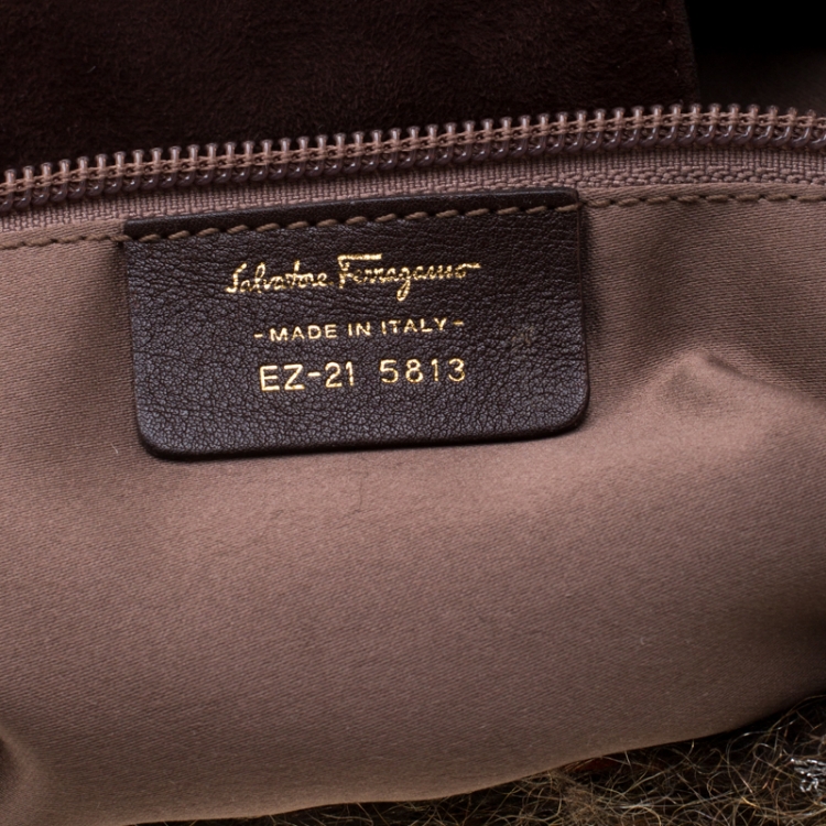 Pre Owned Salvatore Ferragamo Brown Metallic Wool Marisa Satchel