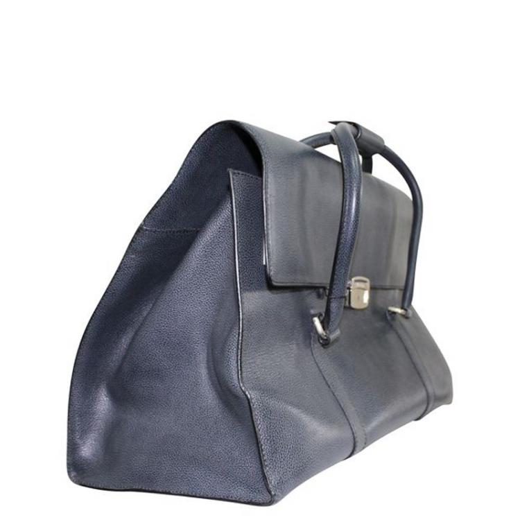 Pre Owned Salvatore Ferragamo Grey Calfskin Leather Nero Horse Bag