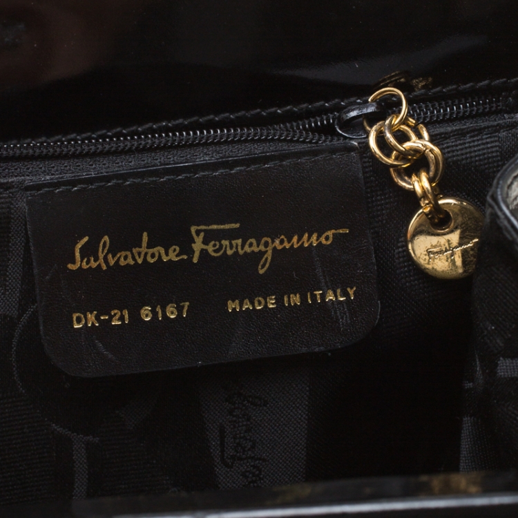 Pre Owned Salvatore Ferragamo Black Patent Leather Tote