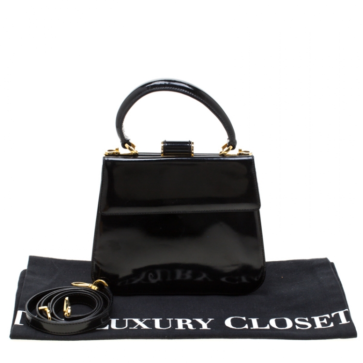 Pre Owned Salvatore Ferragamo Black Patent Leather Tote