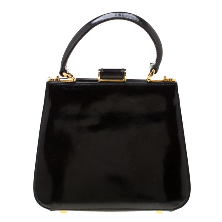 Pre Owned Salvatore Ferragamo Black Patent Leather Tote