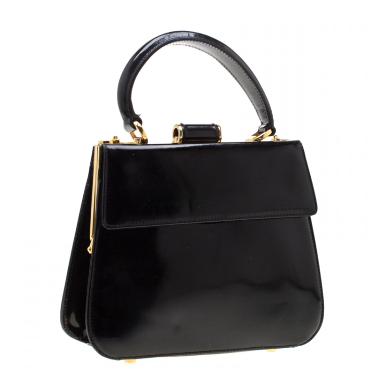 Pre Owned Salvatore Ferragamo Black Patent Leather Tote