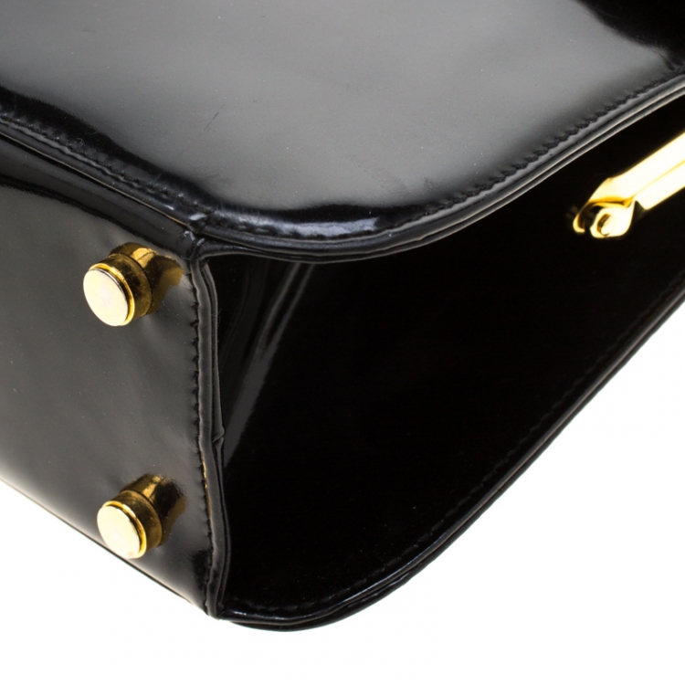 Pre Owned Salvatore Ferragamo Black Patent Leather Tote