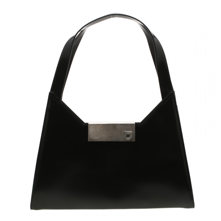 Pre Owned Salvatore Ferragamo Black Leather Shoulder Bag