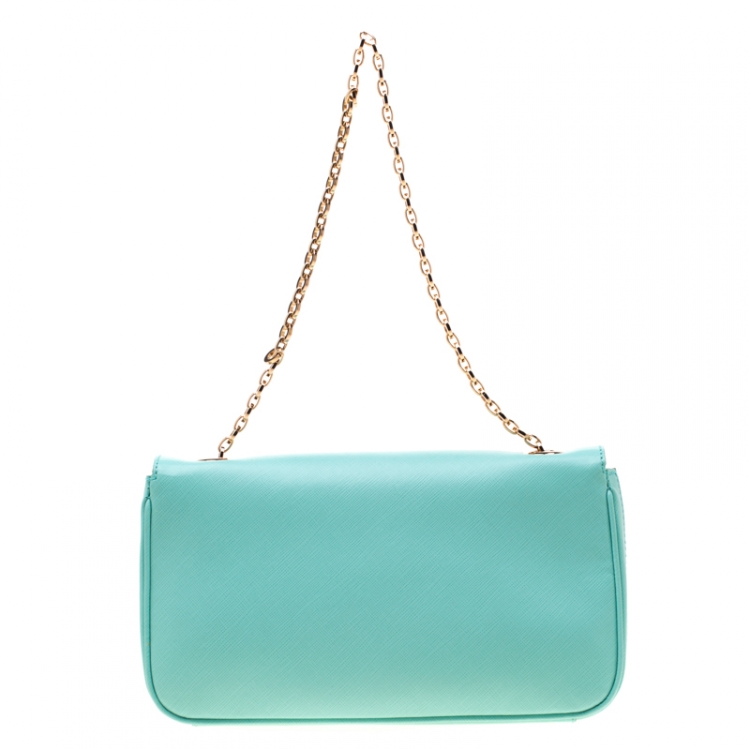 Pre Owned Salvatore Ferragamo Mint Green Leather Gancini Flap Bag
