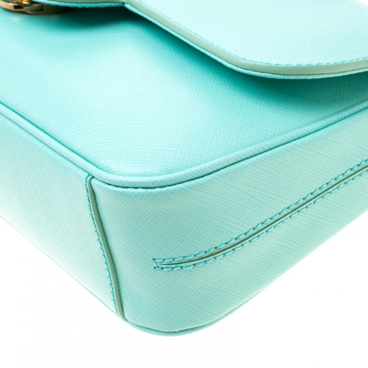Pre Owned Salvatore Ferragamo Mint Green Leather Gancini Flap Bag