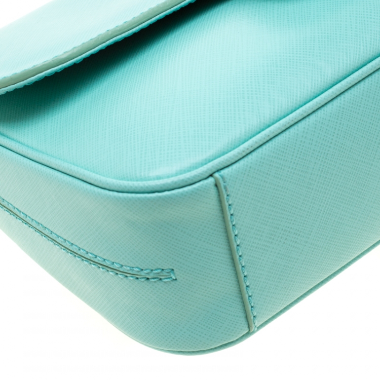 Pre Owned Salvatore Ferragamo Mint Green Leather Gancini Flap Bag