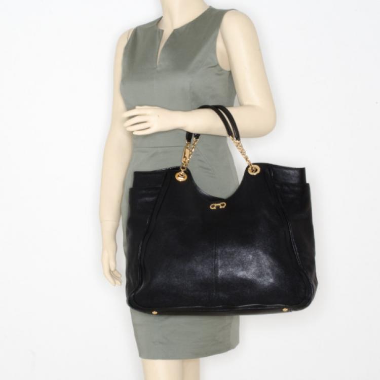 Pre Owned Salvatore Ferragamo Betulla Chain Handle Leather Shopper Tote