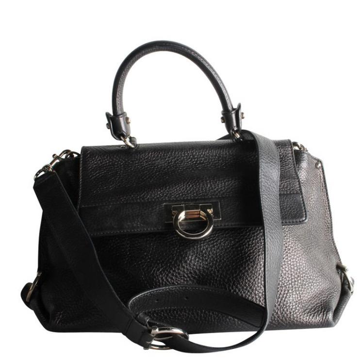 Pre Owned Salvatore Ferragamo Black Leather Satchel
