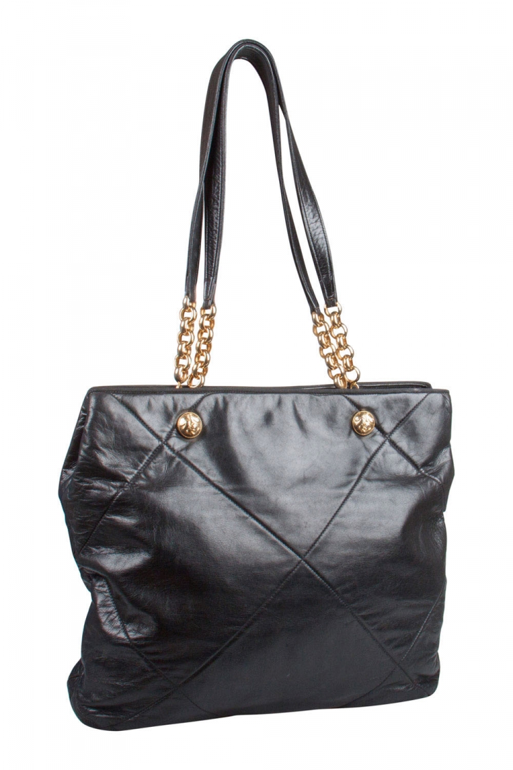 Pre Owned Salvatore Ferragamo Black Leather Vintage Shopper Tote