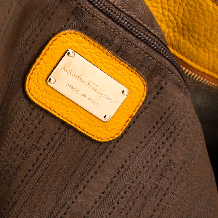 Pre Owned Salvatore Ferragamo Mustard Leather Bice Tote