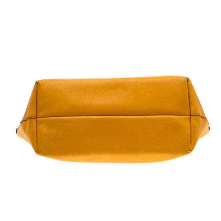 Pre Owned Salvatore Ferragamo Mustard Leather Bice Tote
