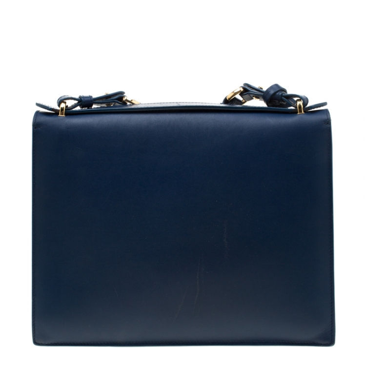 Pre Owned Salvatore Ferragamo Blue Leather Gancio Lock Shoulder Bag