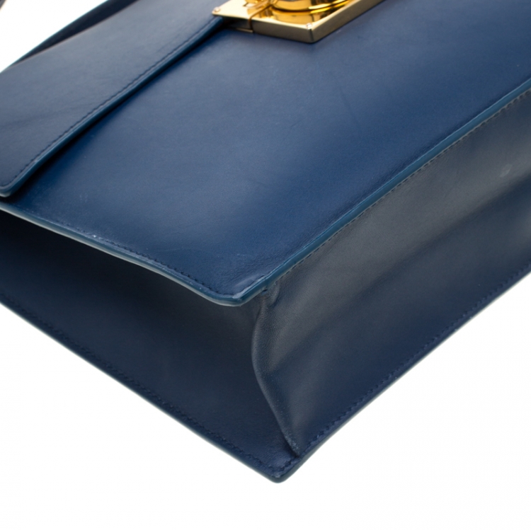 Pre Owned Salvatore Ferragamo Blue Leather Gancio Lock Shoulder Bag