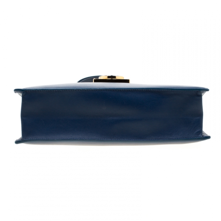 Pre Owned Salvatore Ferragamo Blue Leather Gancio Lock Shoulder Bag