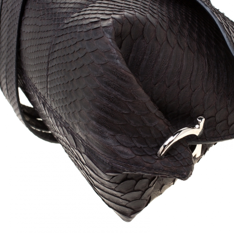 Pre Owned Salvatore Ferragamo Dark Brown Perla Large Matte Python Clutch