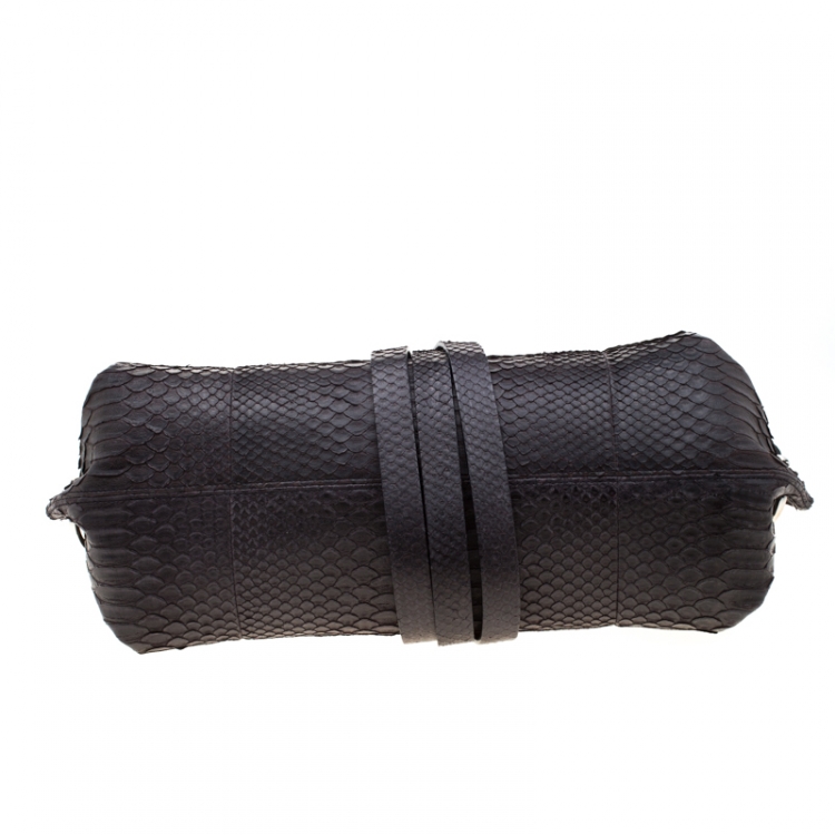 Pre Owned Salvatore Ferragamo Dark Brown Perla Large Matte Python Clutch