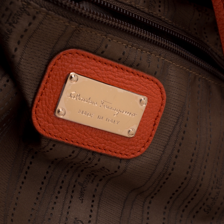 Pre Owned Salvatore Ferragamo Orange Leather Bice Tote