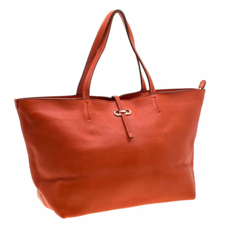 Pre Owned Salvatore Ferragamo Orange Leather Bice Tote