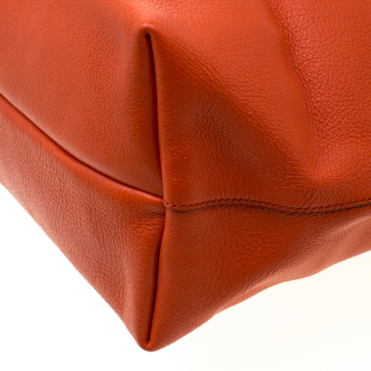 Pre Owned Salvatore Ferragamo Orange Leather Bice Tote