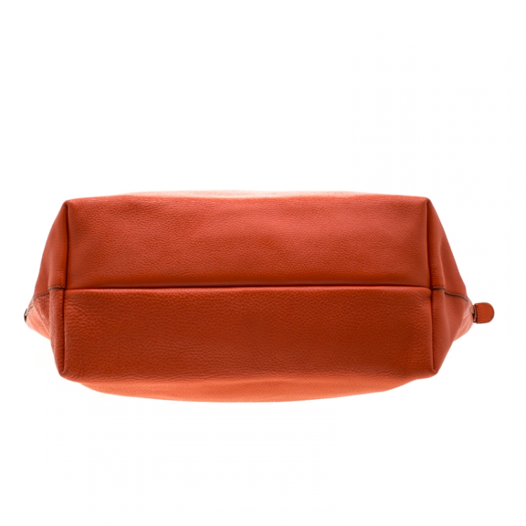 Pre Owned Salvatore Ferragamo Orange Leather Bice Tote