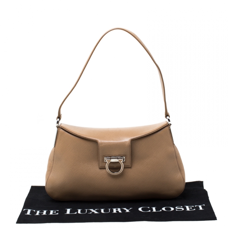 Pre Owned Salvatore Ferragamo Brown Saffiano Leather Shoulder Bag