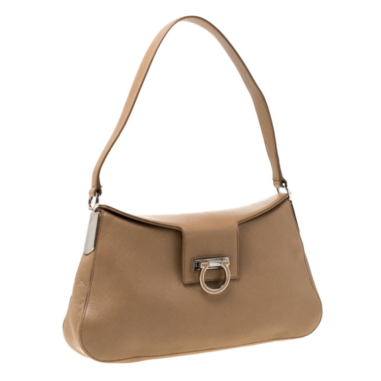 Pre Owned Salvatore Ferragamo Brown Saffiano Leather Shoulder Bag