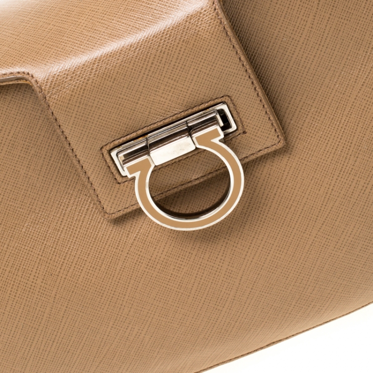 Pre Owned Salvatore Ferragamo Brown Saffiano Leather Shoulder Bag