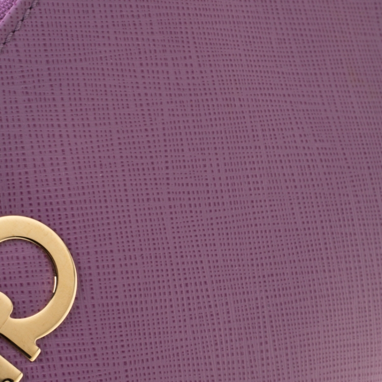 Pre Owned Salvatore Ferragamo Lavander Leather Double Gancio Zip Pouch