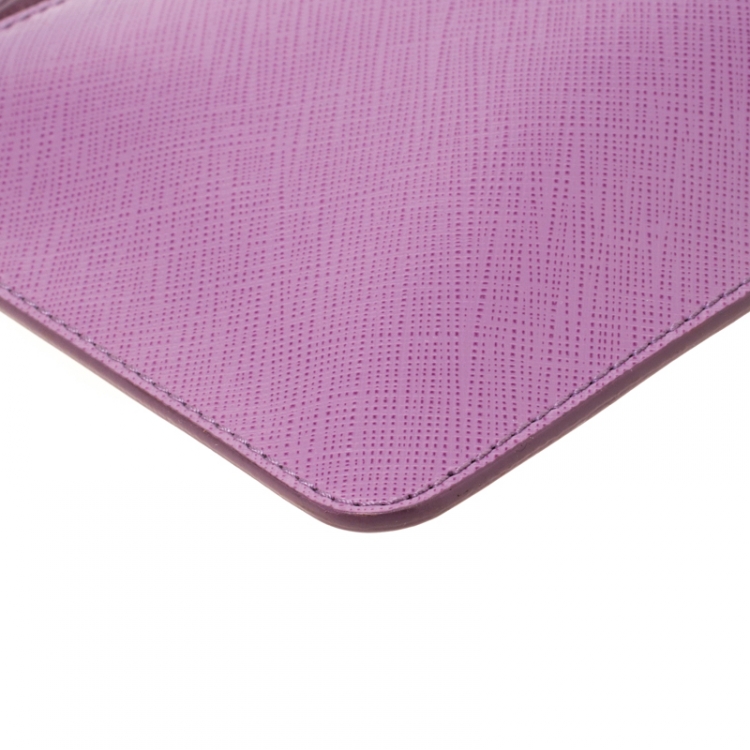 Pre Owned Salvatore Ferragamo Lavander Leather Double Gancio Zip Pouch
