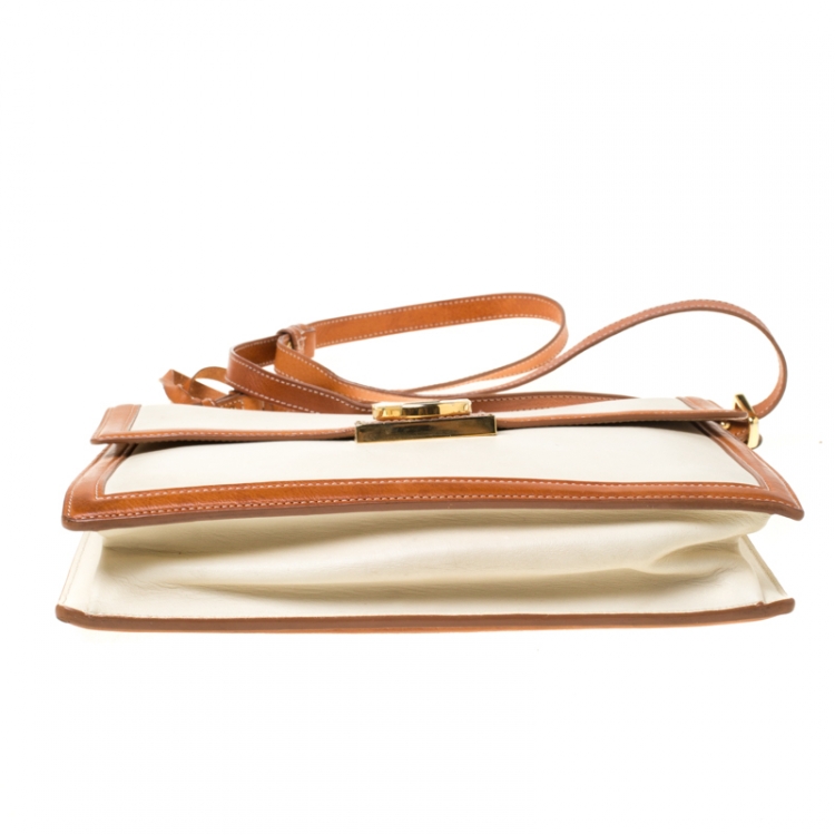Pre Owned Salvatore Ferragamo Cream/Tan Leather Gancio Lock Shoulder Bag