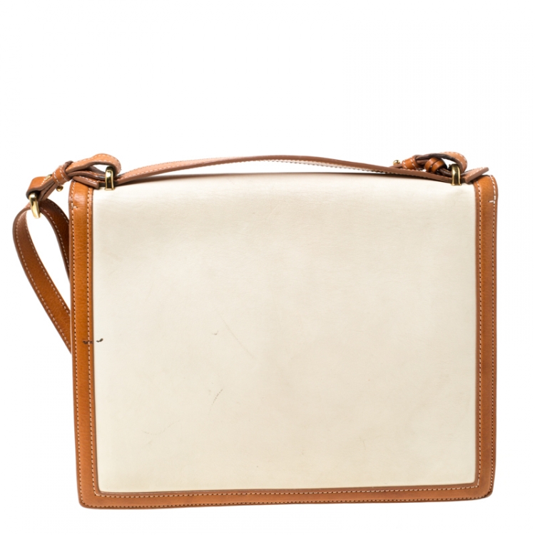 Pre Owned Salvatore Ferragamo Cream/Tan Leather Gancio Lock Shoulder Bag