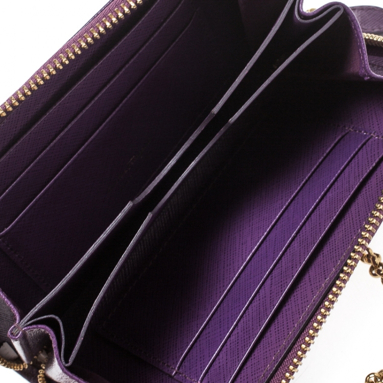 Salvatore Ferragamo Purple Leather Zip Around Chain Wallet 