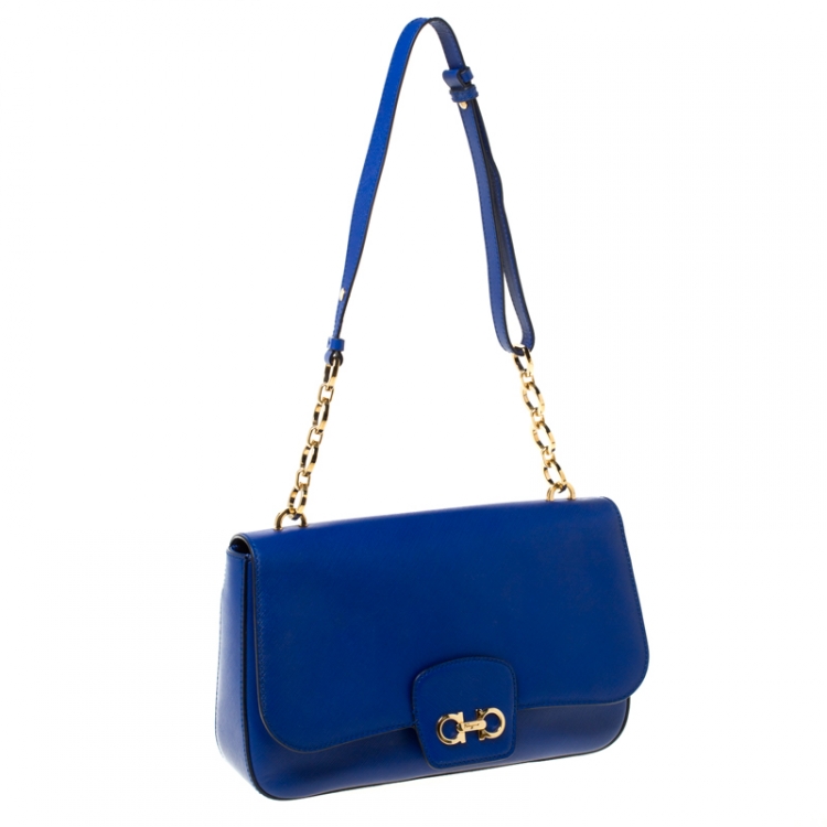 Pre Owned Salvatore Ferragamo Blue Leather Bree Shoulder Bag