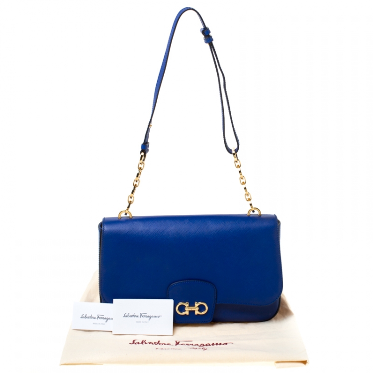 Pre Owned Salvatore Ferragamo Blue Leather Bree Shoulder Bag