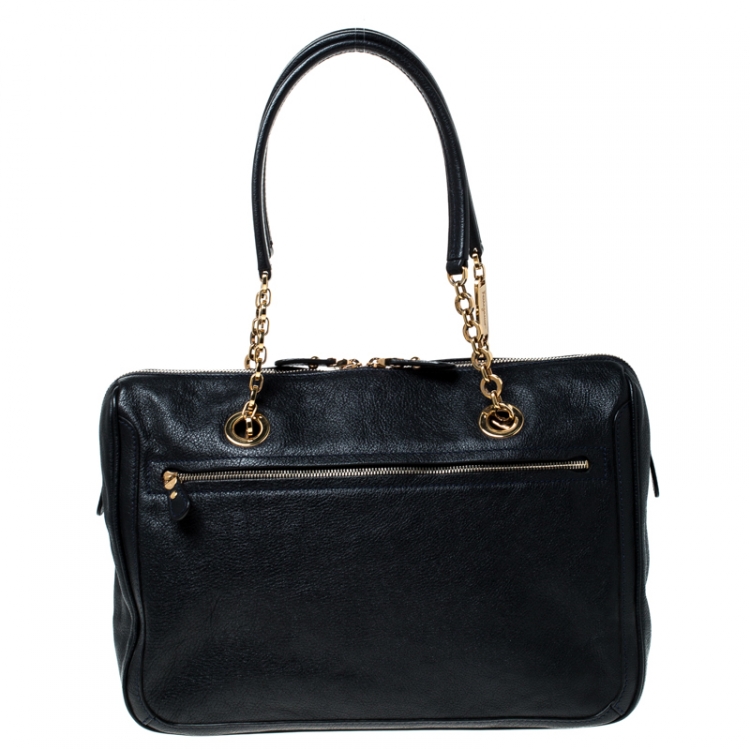 Pre Owned Salvatore Ferragamo Black Leather Gancini Chain Satchel